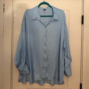 Old Navy Baby Blue Satin Button Down, XXL